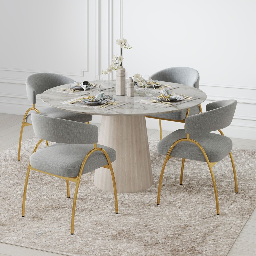 Dining Chair Set Of 2 Light Grey Fabric