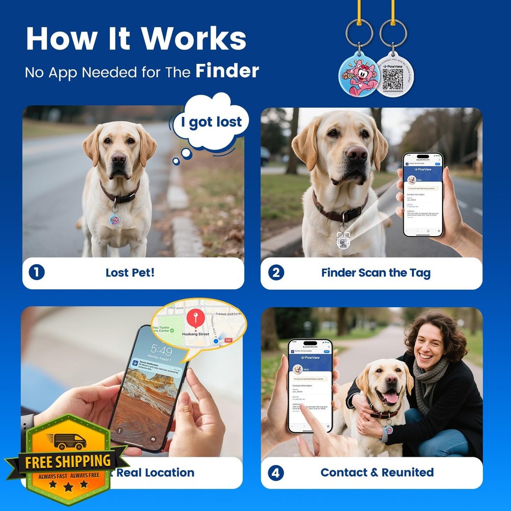 Vivi QR Code Dog Tags 5-Pack Personalized Pet Profile Alerts