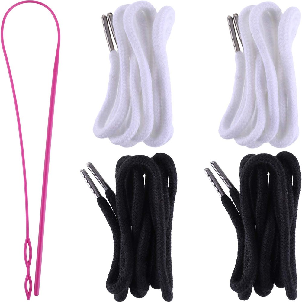 Drawstring Cords Replacement Drawstrings with Easy Threader for Black, White