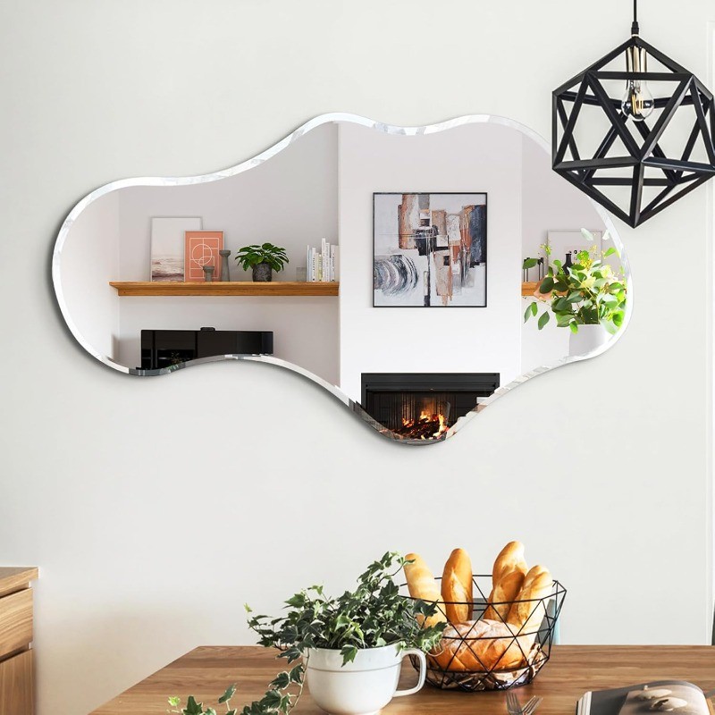 36 x 24 Beveled Edge Frameless Wall Mirror, Modern Asymmetrical Cloud Shape