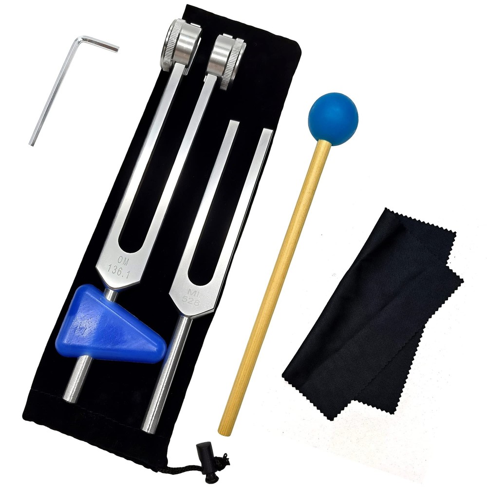 528 Hz Tuning Fork & 136.1 Hz Tuning Fork Set with Triangular Silica Gel Chak...