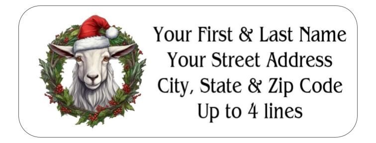 150 Christmas Wreath Goat Santa Hat Mailing Return Address Labels Personalized