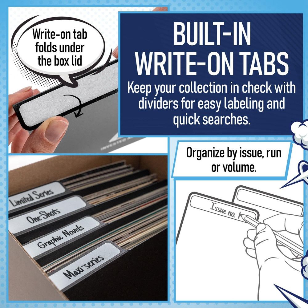 Black Comic Dividers (10 Pack) | 30PT Polyethylene Plastic, Bins, Cabinets, Lib