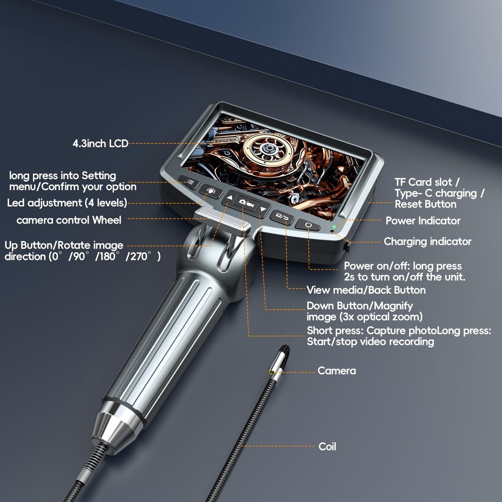 Two-Way Articulating Borescope 1080P, Industrial Endoscope Camera with Light,...
