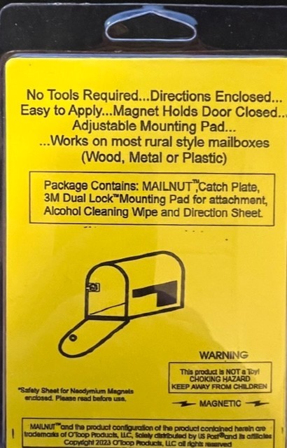 Mailbox door magnet...MAILNUT...Keeps your mailbox door closed!