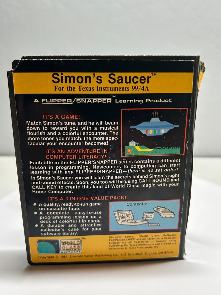 TEXAS INSTRUMENTS TI-99/4A SIMON'S SAUCER World Class Software 1984 Complete