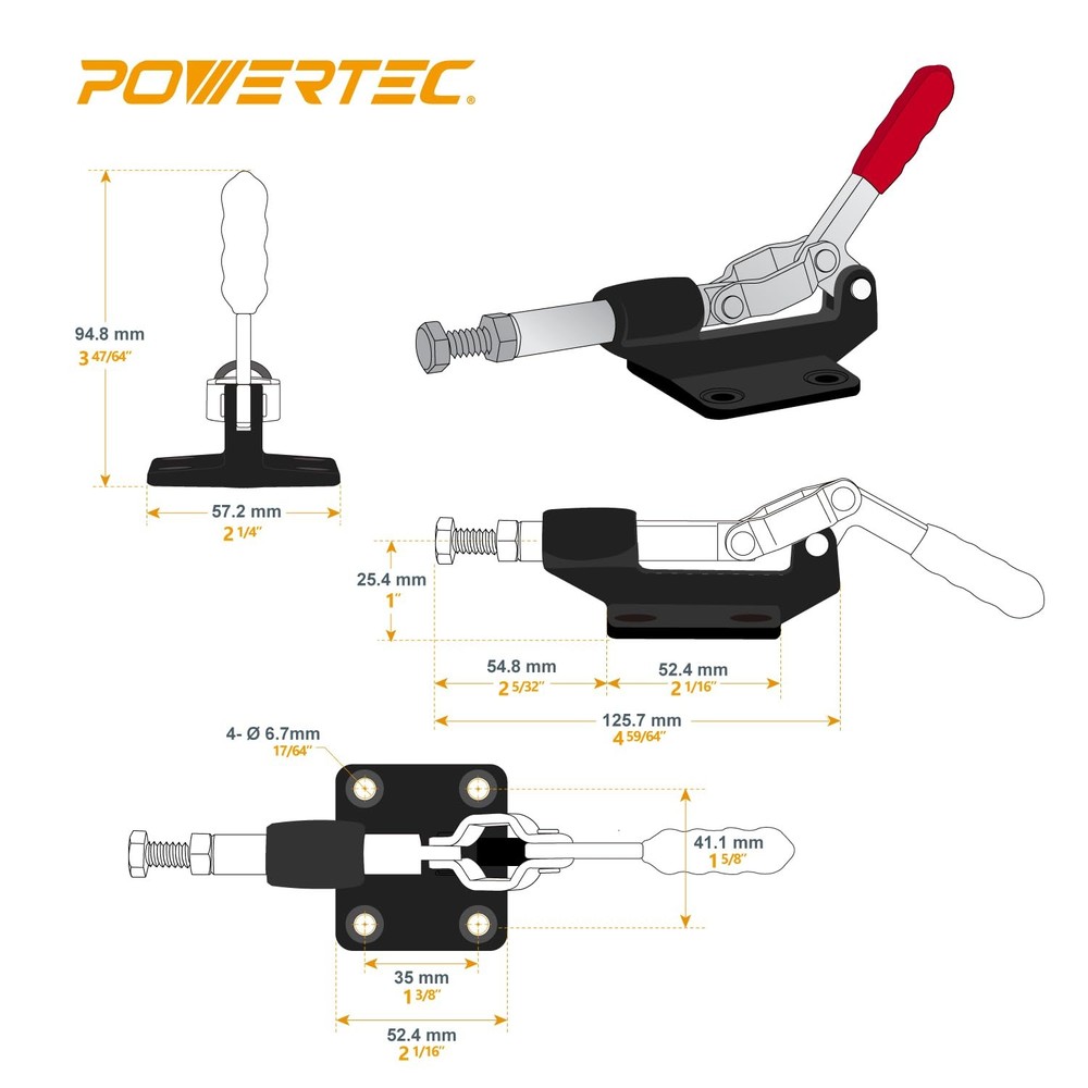 POWERTEC 2PK Push Pull Toggle Clamp, 500lbs Holding Capacity, 305cm, 2pk
