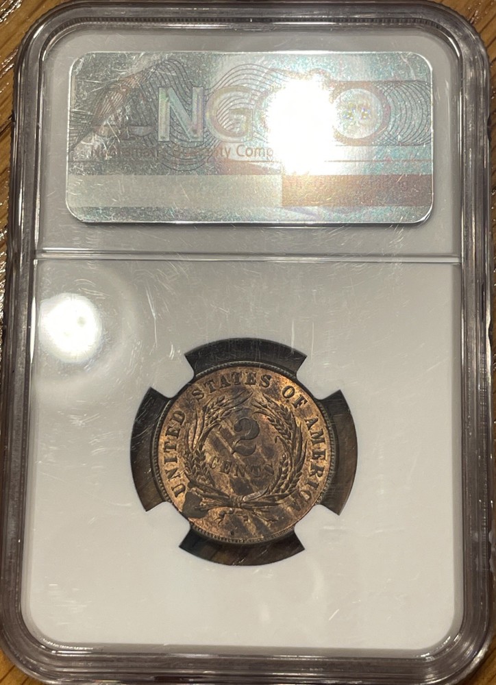 1864 Large Motto Two Cent Piece 2c NGC MS63RB Medallic Alignment