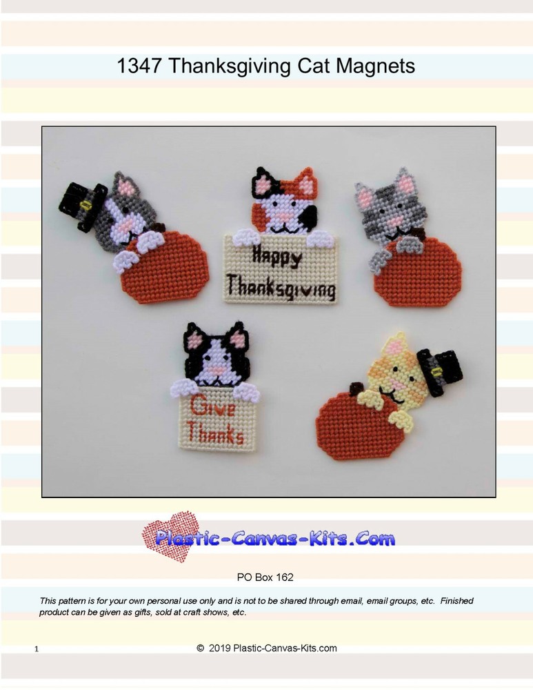 Thanksgiving Cat Magnets-Plastic Canvas Pattern or Kit