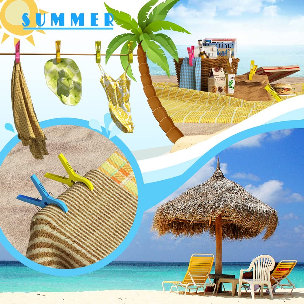 Windproof Beach Towel Clips for Chairs, Heavy Duty Plastic Clips, Multicolor