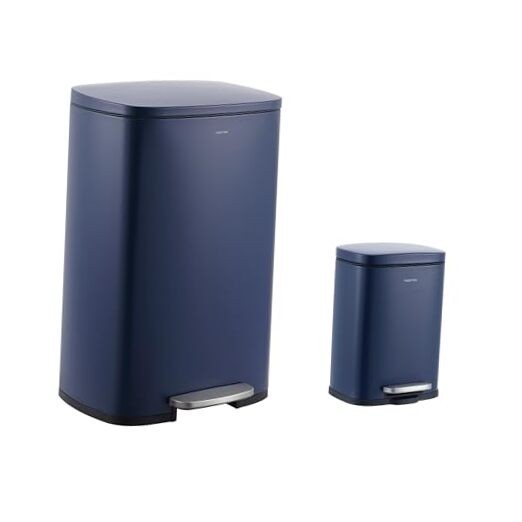 HPM1006J Connor Rectangular 13-Gallon Trash Can with Soft-Close Lid Denim Blue