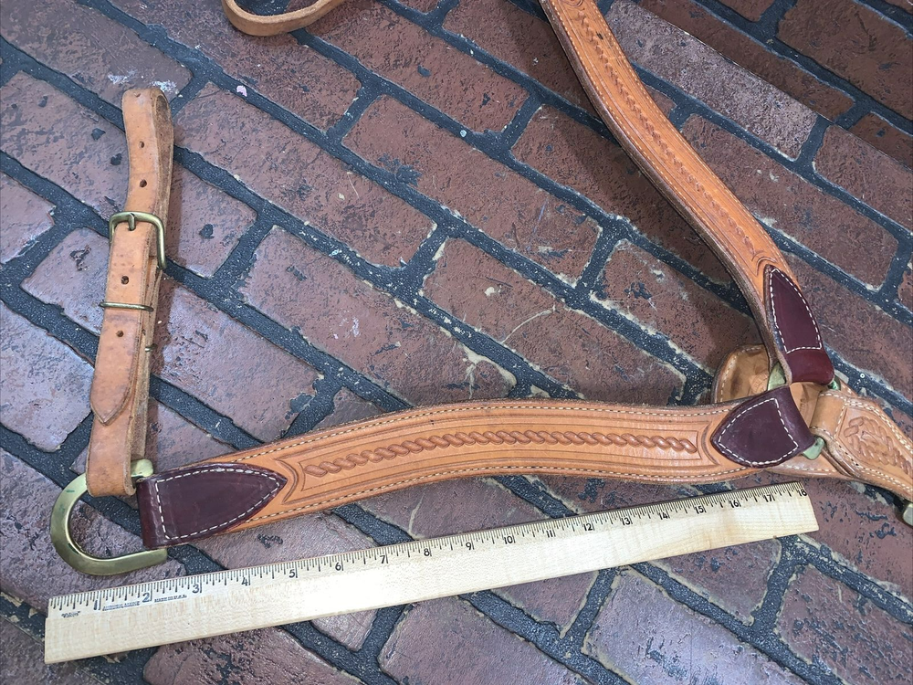 Horse Ropers Tooled Leather Western Breast Collar Brass