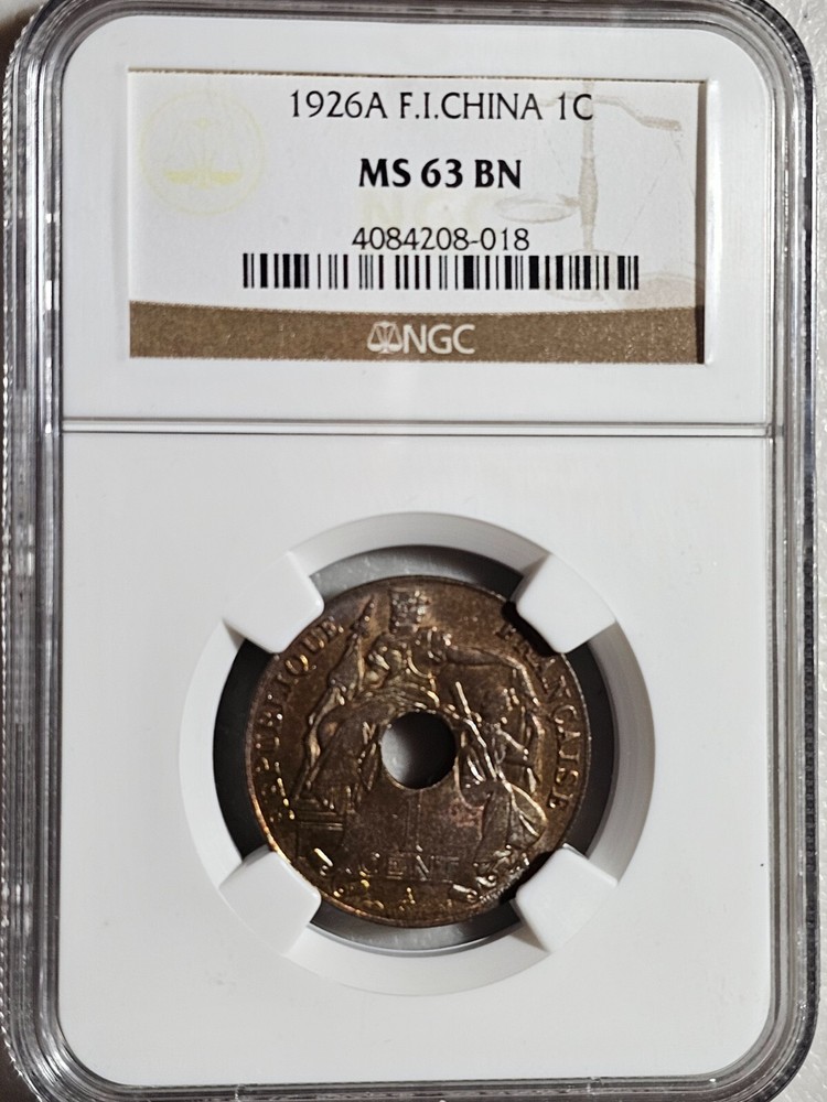 French Indochina 1 Cent 1926A NGC MS 63 BN