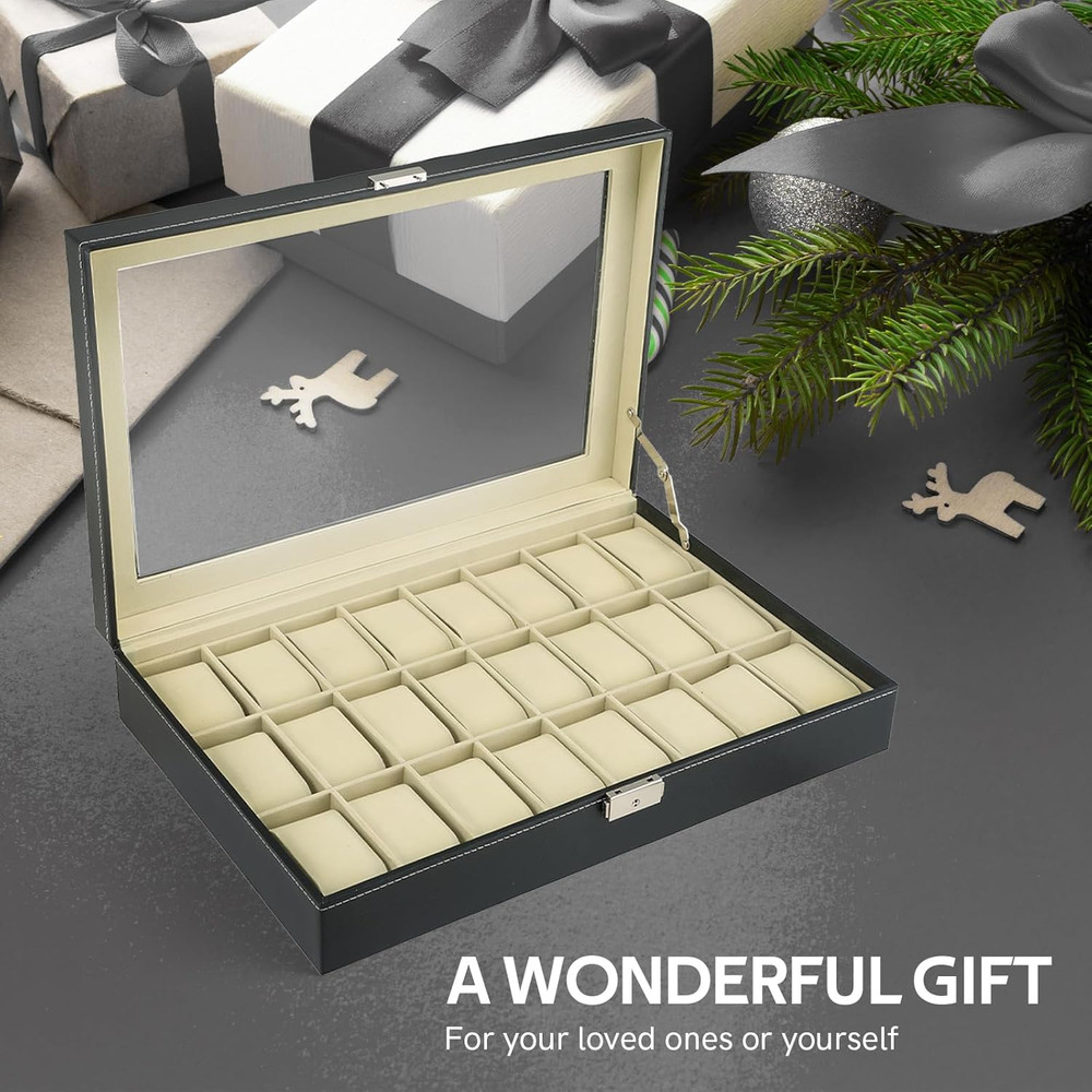 Watch Storage Case 24 Slot Leather Organizer