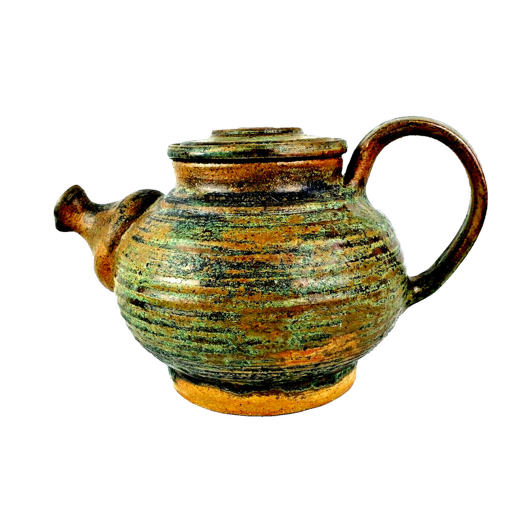 Tea Pot Green Pottery Lid 6-1/2"