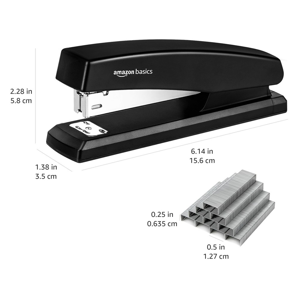 Amazon Basics Stapler with 1000 Staples, Office Stapler, 25 1-Pack, Black