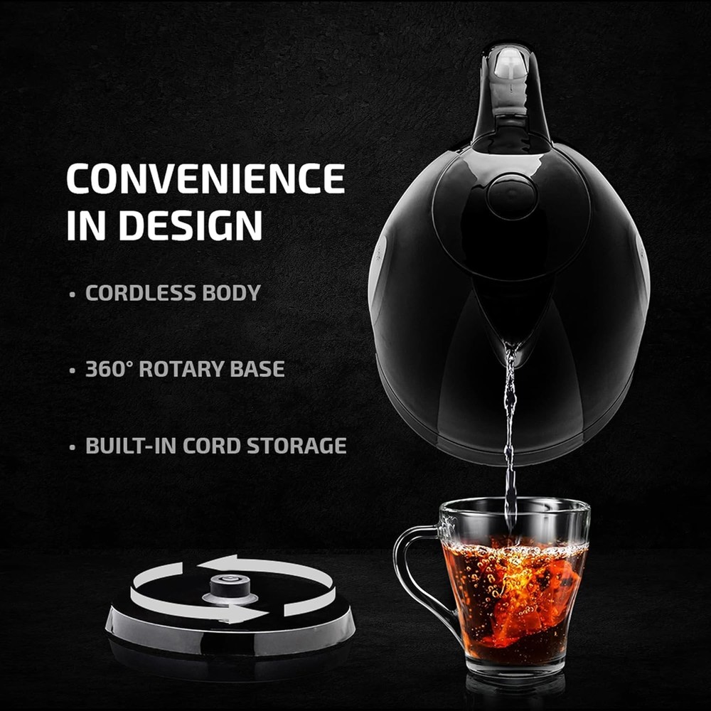 Efficient 1.7L Electric Kettle - 1100W Fast Heating with Removable Filter, Black