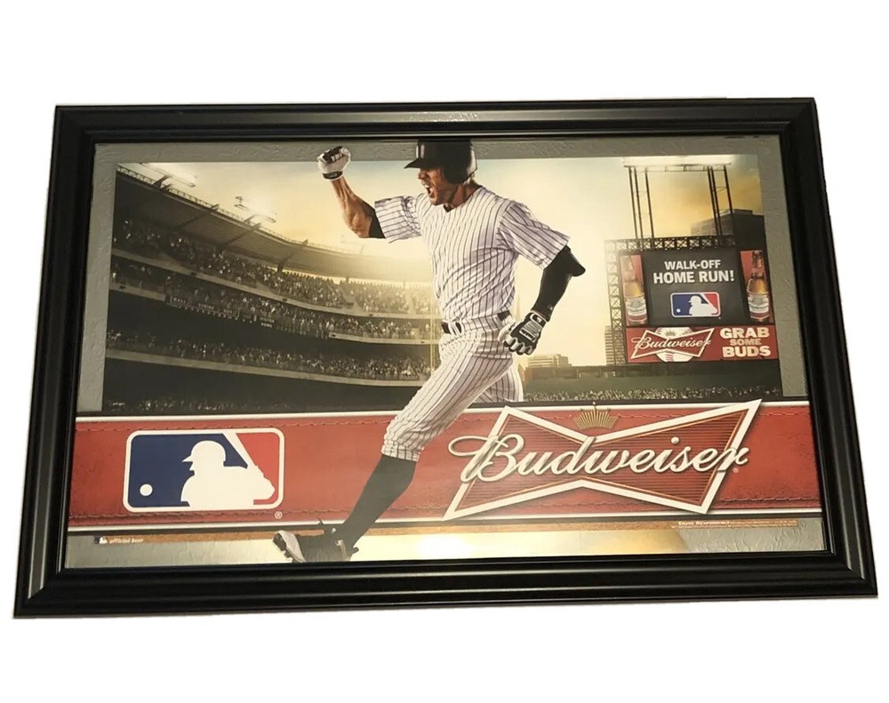 Budweiser MLB Baseball Beer Mirror “Walk Off Home Run” 35”x24” Framed Rectangle.