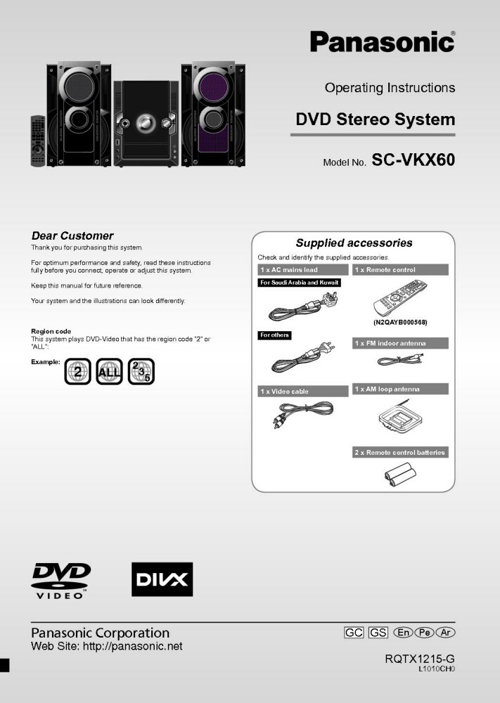 Panasonic SC-VKX60 DVD System Owners Instruction Manual