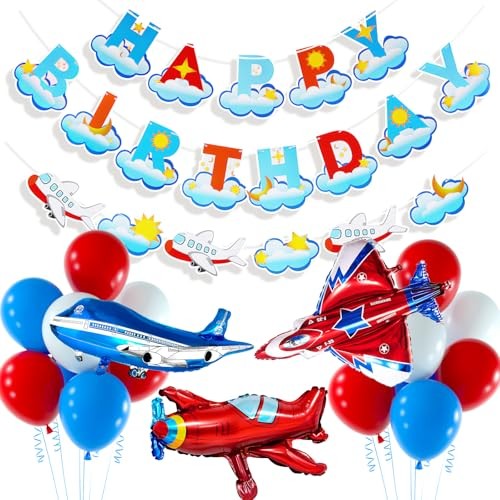 Airplane Party Decorations - Disposable Paper Plates, Standard Packaging