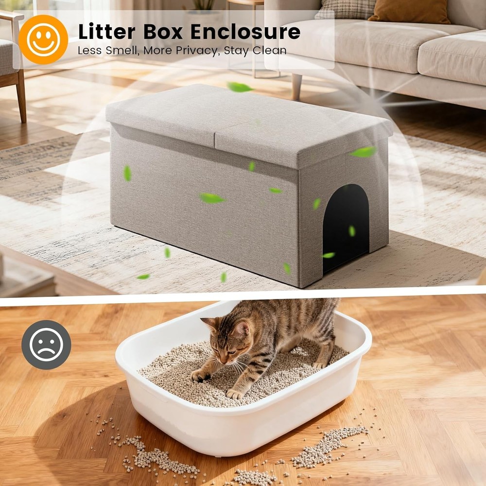 3-in-1 Cat Litter Box Enclosure W/ Odor Control Multi-Functional Hidden Litter
