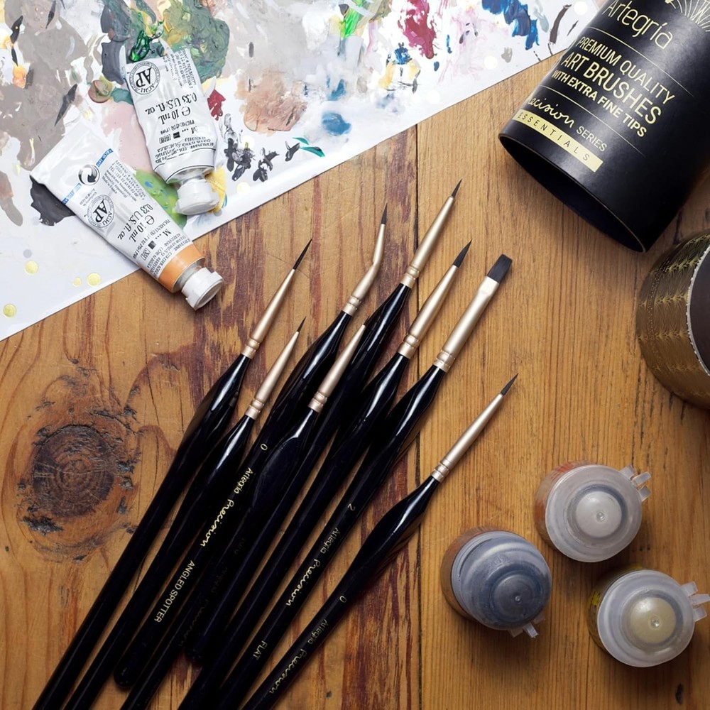 Precision Art Brush Set - 8 Ergonomic Miniature Brushes with Storage Container