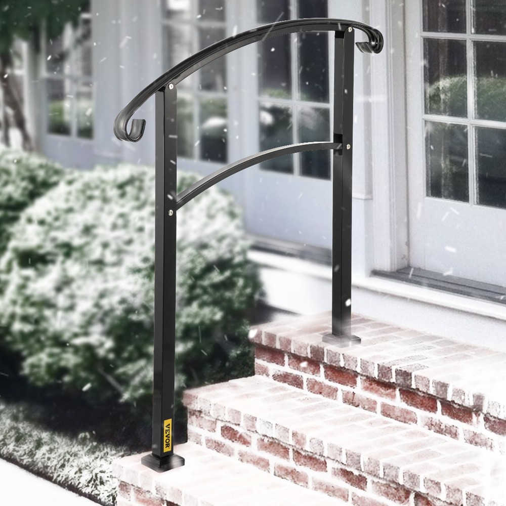 3-Step Transitional Handrail Fits 1 or 3 Steps Matte Stair Rail Wrought Ir