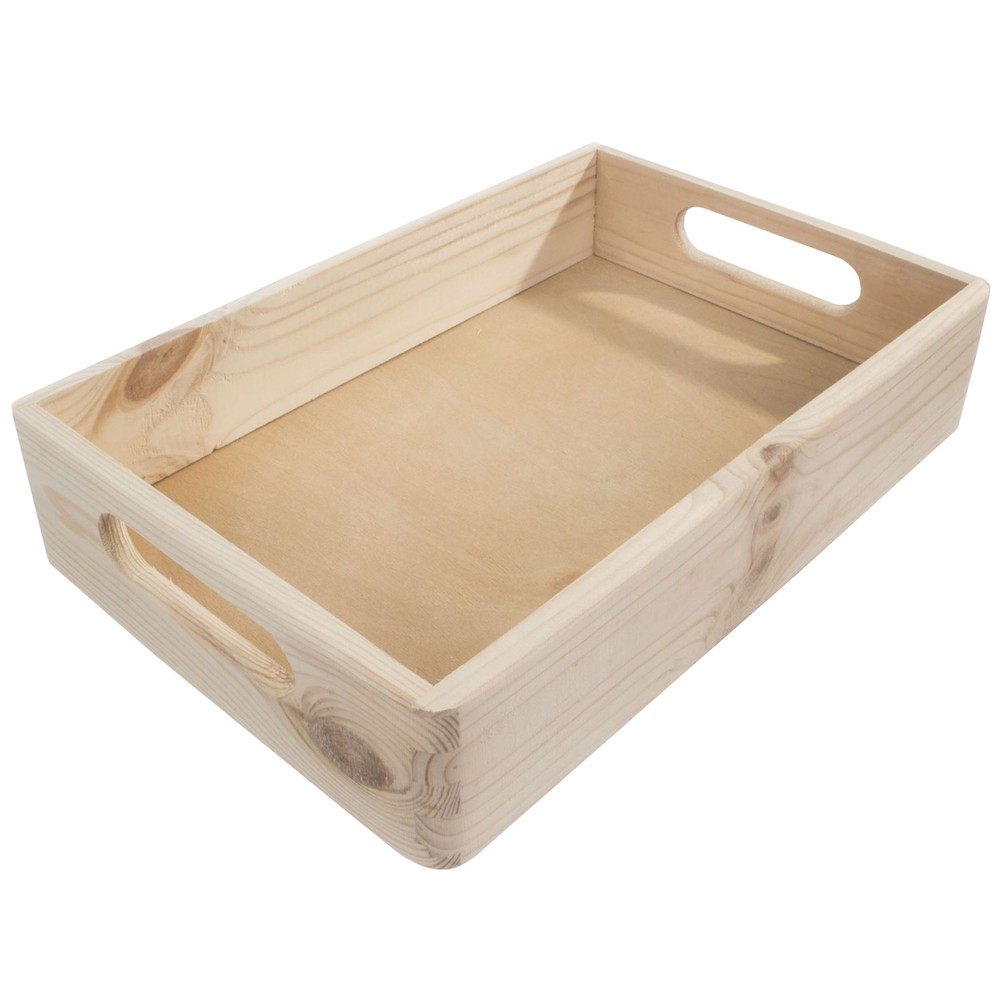 Stackable Decorative Shallow Non-lidded Open Top Wooden Crate Box 30x20x7 cm