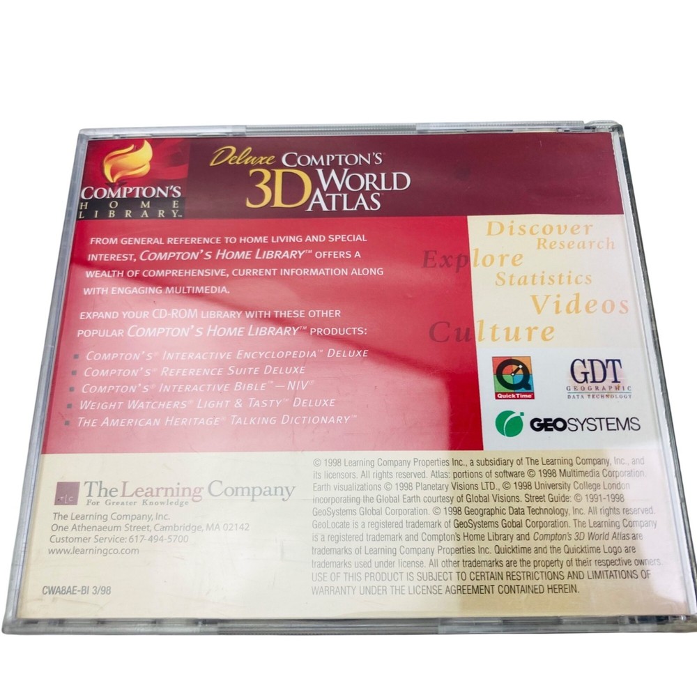Deluxe Compton's 3D World Atlas (PC CD-ROM Software) 1998 Vintage