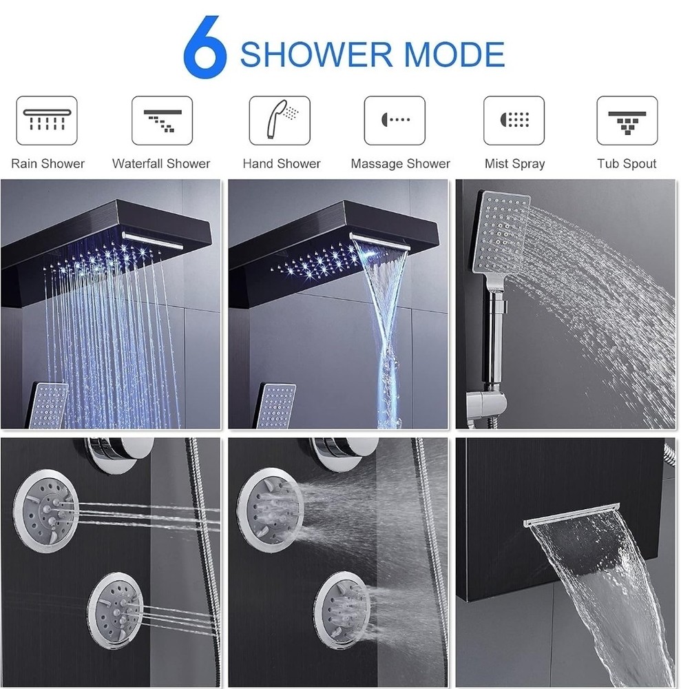 Shower Panel Tower led Black / Chrome 4 Jet, Rainfall, Handheld, 6 Function