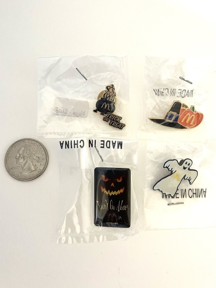 McDonald’s Button Lapel Hat/Shirt Pins Assorted Spooky Halloween Pins, 4PC Set