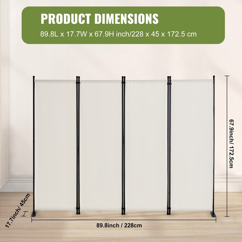Uimoso Room Divider 4-Panel Folding Privacy Screen Fabric Partition Office White
