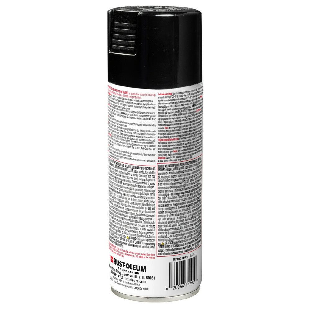 Black, Rust-Oleum Stops Rust Gloss Protective Enamel Spray Paint, 12 oz, 6 Pack