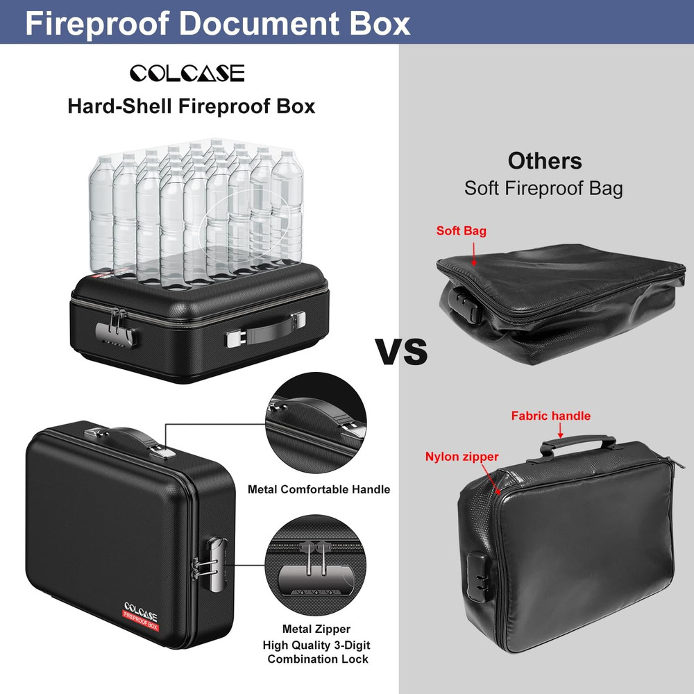 Fireproof Document Box, Hard Case Fireproof File Organizer with Lock Hard-Shell