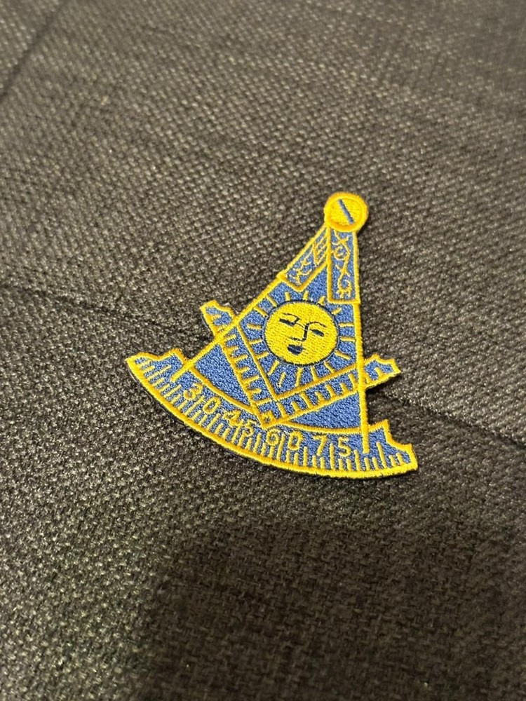 Masonic Past Master 4 inches Patch Iron on back, Blue & Gold Square & compass