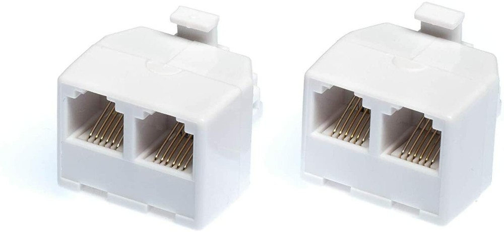 Duplex Modular Phone Wall Jack Adapter (WHITE) RJ11 - Splitter | Two Pack