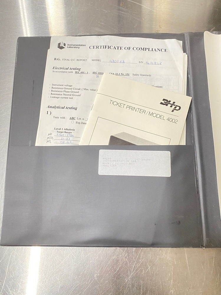 Instrumentation Lab IL 1420 BG3 Analyzer - Users Guide / Instruction Book