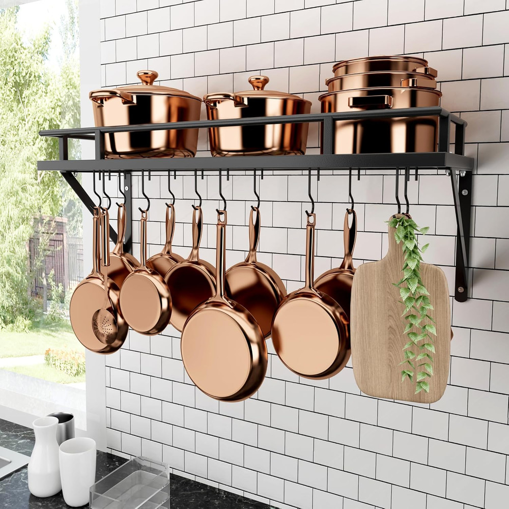 30-Inch Kitchen Pan Pot Rack Wall Mounted Hanging Storage Organizer Wall Shelf w