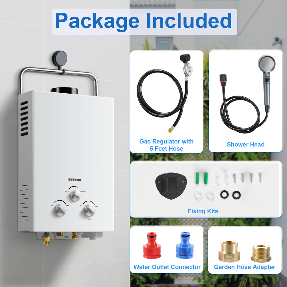 Outdoor Propane Tankless Water Heater - 6L 1.58 GPM Instant Hot Water for RV