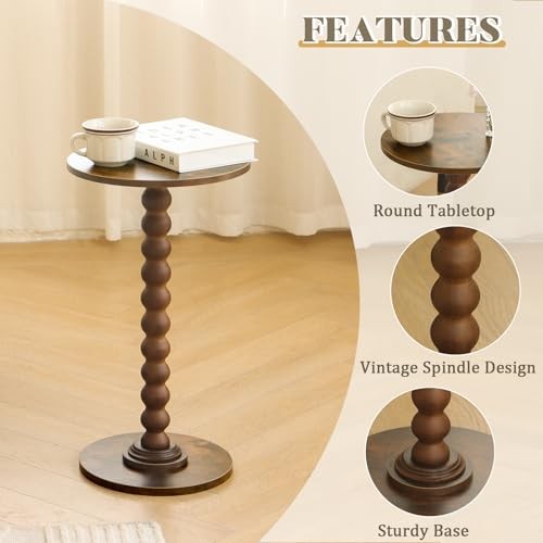 Round Side Table, Small Drink Table for Small Spaces, Modern Accent Brown