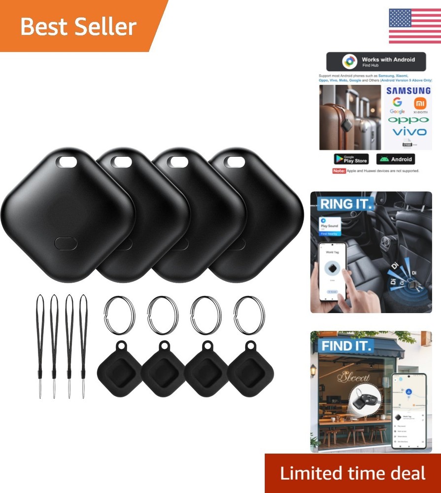 4-Pack Bluetooth Air Tracker Tags for Android - Secure Luggage & Key Finder