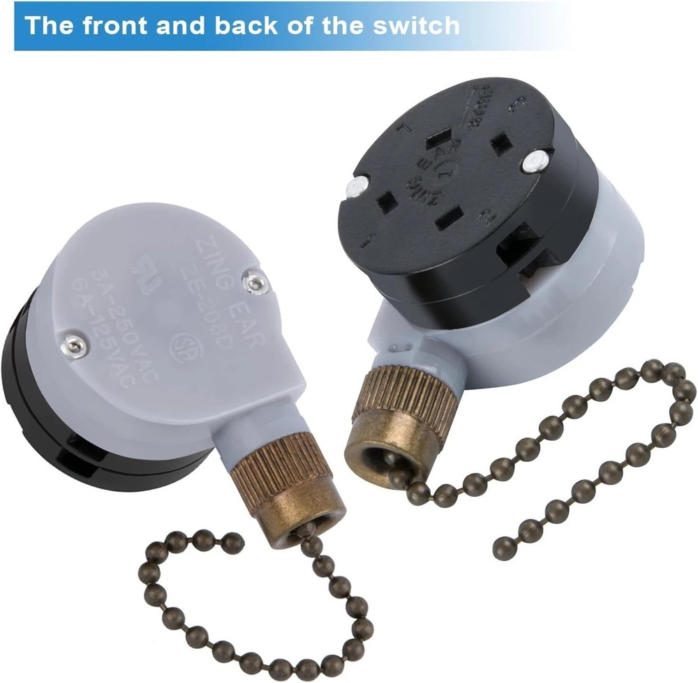 Ceiling Fan Switch Zing Ear ZE-208D 3 Speed Control 5-8 Wire Pull Chain Switch