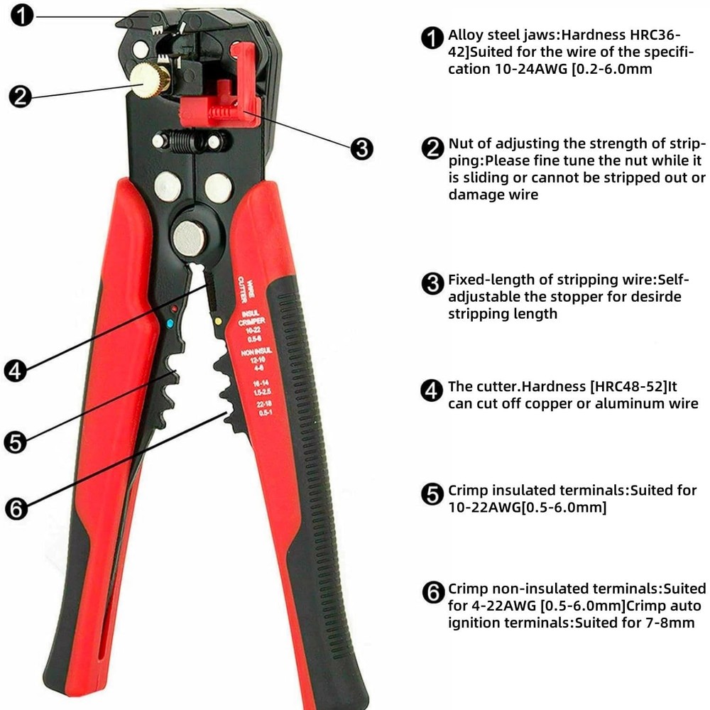 5 in 1 Self-Adjusting Wire Stripper Cutter,Multi-Functional Wire Crimping Too...
