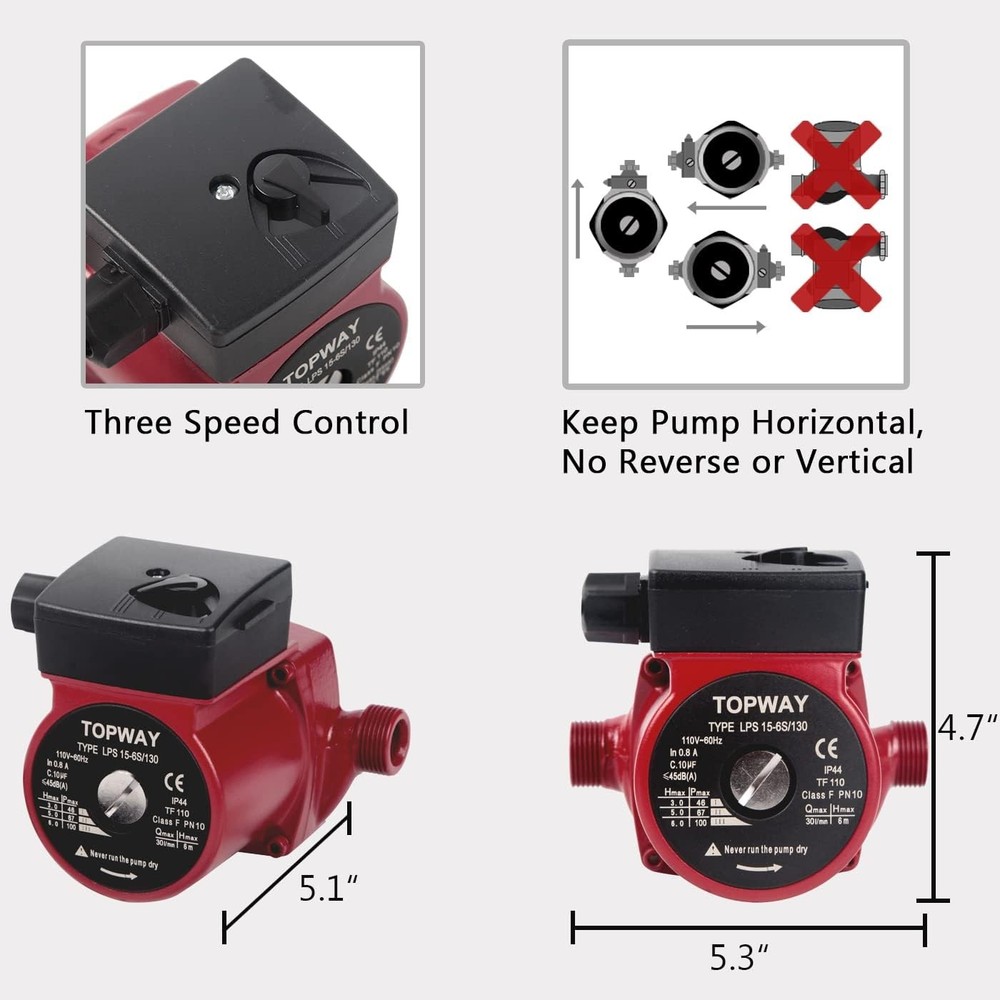 3/4" NPT 110V Hot Water 3-Speed Circulation Recirculating Pump Circulator Pump..
