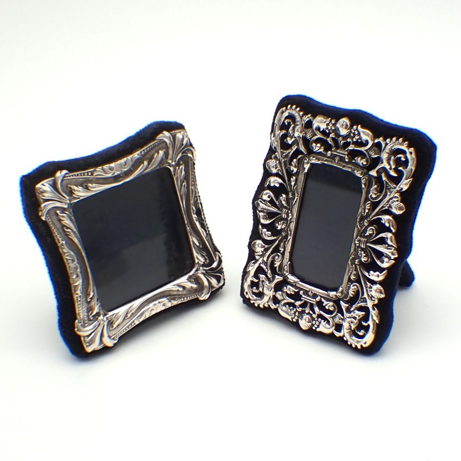 Ornate Small Picture Frames Pair Italian 800 Silver