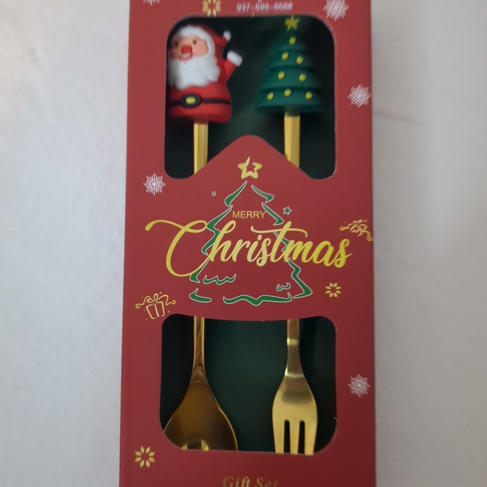Very Cute Christmas Gift Spoon Fork Tableware Set Santa Tree Xmas New
