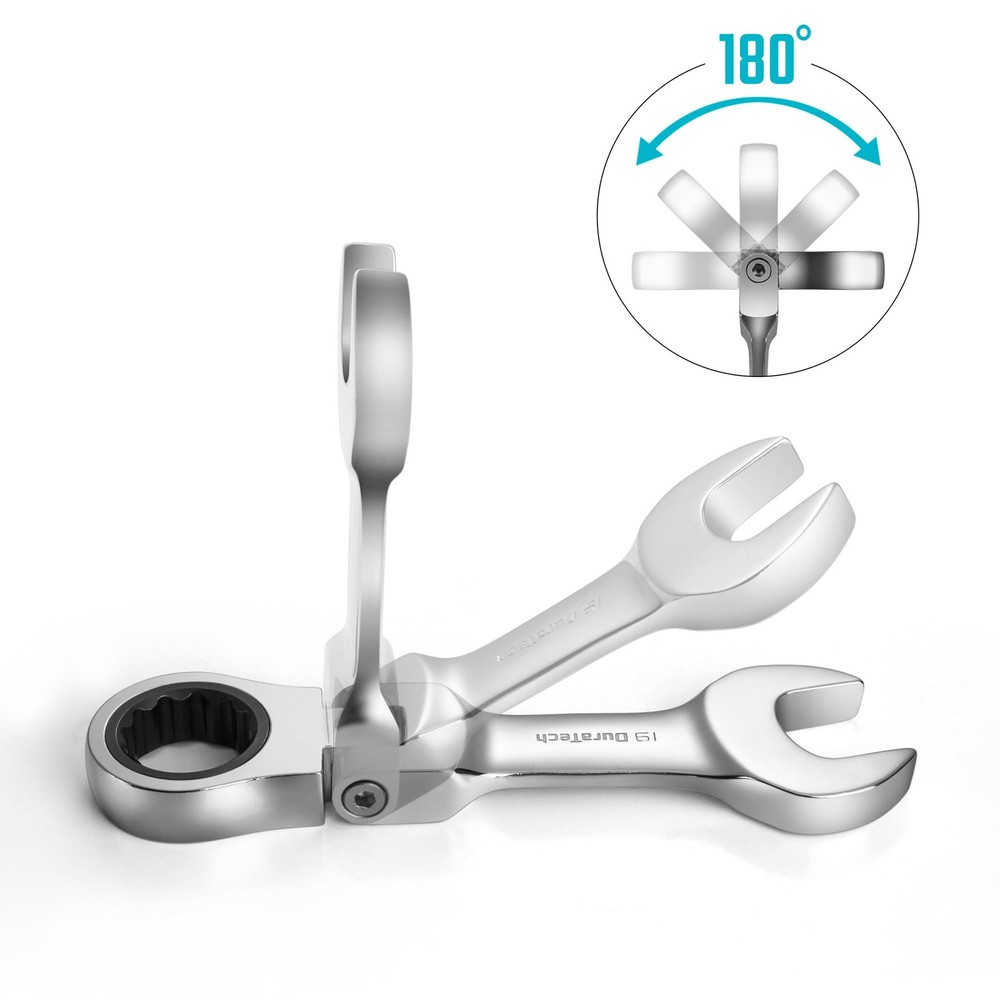 DURATECH Stubby Flex-head Ratcheting Combination Wrench Set, Metric, Silver