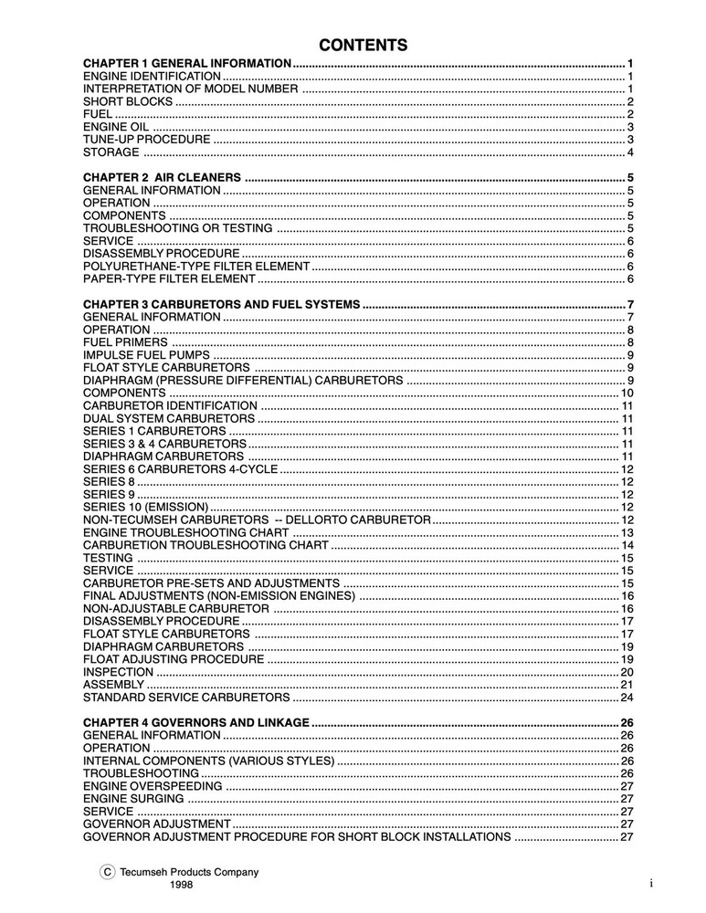 Techumseh Engine Technicians Handbook - 3 to 11HP 4-Cycle L-Head Engines