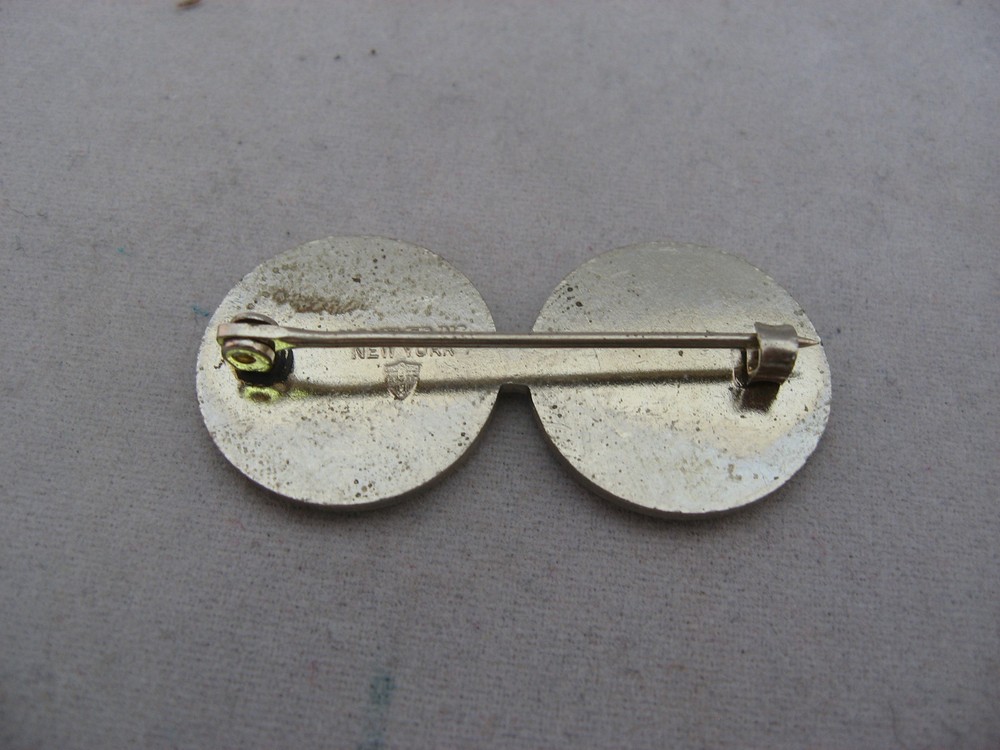 Double Circle Military Service Bar Pin Textured Silver Tone