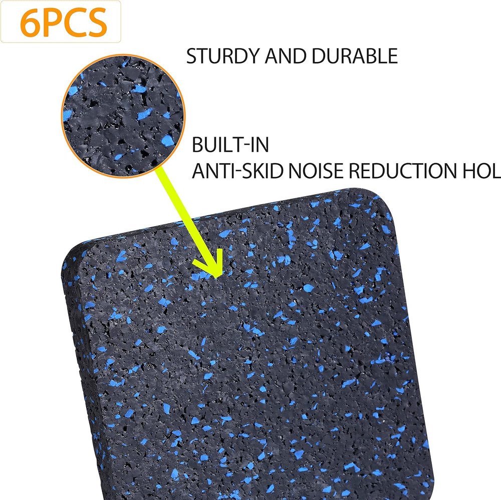 High-Density Rubber Treadmill Mat Pads for Floor Protection (6 Pack) Black